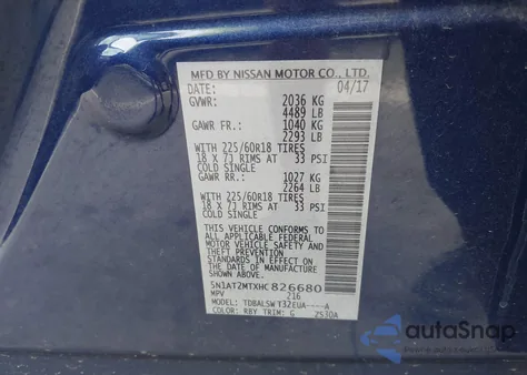 2017 Nissan Rogue Sl from USA, damaged, VIN 5N1AT2MTXHC826680